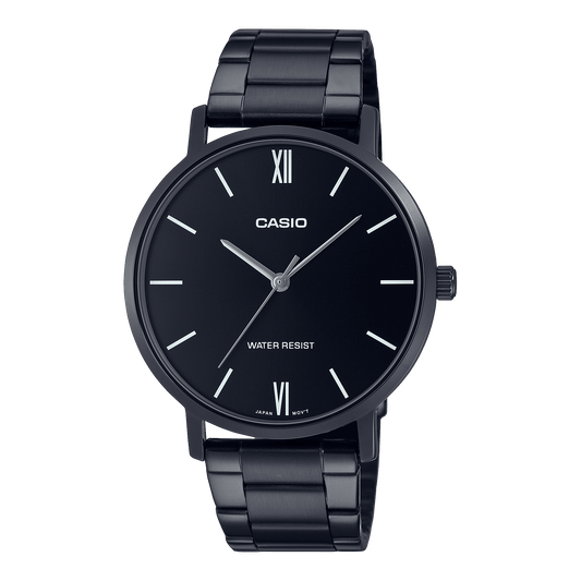 CASIO MTP-VT01B-1BUDF BLACK IP ANALOG DIAL BLACK IP STAINLESS STEEL BAND MEN'S WATCH A1973