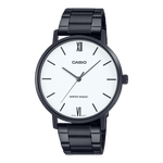 CASIO MTP-VT01B-7BUDF BLACK IP WHITE ANALOG DIAL BLACK IP STAINLESS STEEL BAND MEN'S WATCH A1975