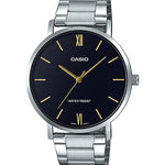CASIO MTP-VT01D-1BUDF BLACK ANALOG DIAL SILVER STAINLESS STEEL BAND MEN'S WATCH A1612