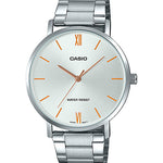 CASIO MTP-VT01D-7BUDF WHITE ANALOG DIAL SILVER STAINLESS STEEL BAND MEN'S WATCH A1614