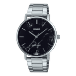 CASIO ENTICER MEN MTP-VT01DM-1AUDF BLACK ANALOG DIAL SILVER STAINLESS STEEL BAND A2349