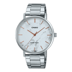 CASIO ENTICER MEN MTP-VT01DM-7AUDF WHITE ANALOG DIAL SILVER STAINLESS STEEL BAND A2350