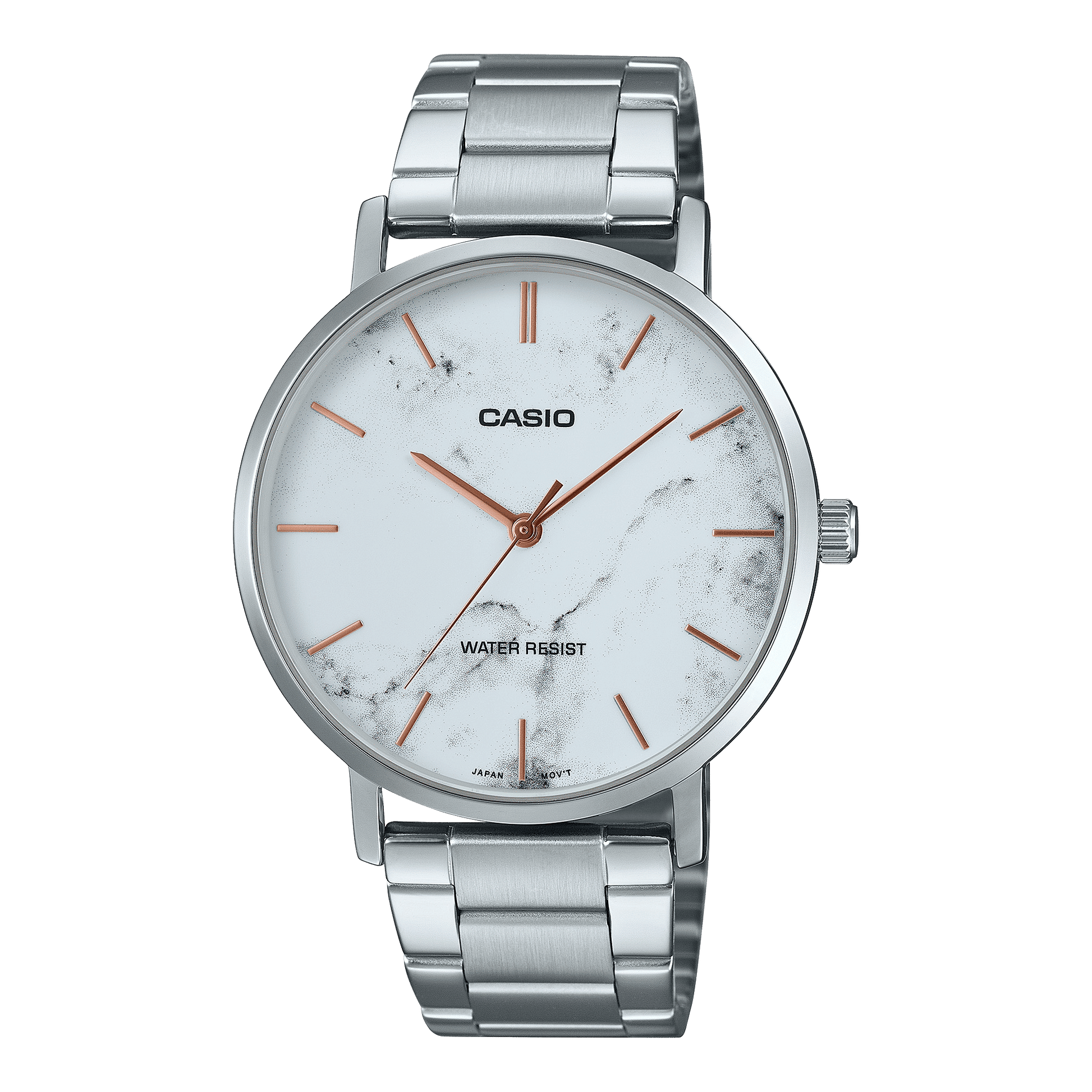 CASIO ENTICER MEN MTP-VT01DM-7AUDF WHITE ANALOG DIAL SILVER STAINLESS STEEL BAND A2350