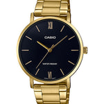 CASIO MTP-VT01G-1BUDF GOLD IP BLACK ANALOG DIAL GOLD IP STAINLESS STEEL BAND MEN'S WATCH A1777