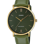CASIO MTP-VT01GL-3BUDF GOLD IP GREEN ANALOG DIAL GREEN LEATHER BAND MEN'S WATCH A1782