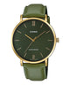 CASIO MTP-VT01GL-3BUDF GOLD IP GREEN ANALOG DIAL GREEN LEATHER BAND MEN'S WATCH A1782