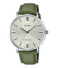 CASIO MTP-VT01L-3BUDF WHITE ANALOG DIAL OLIVE GREEN LEATHER BAND MEN'S WATCH A2320