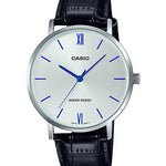 CASIO MTP-VT01L-7B1UDF WHITE ANALOG DIAL BLACK LEATHER BAND MEN'S WATCH A1617
