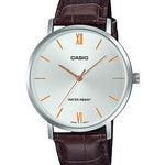 CASIO MTP-VT01L-7B2UDF WHITE ANALOG DIAL BROWN LEATHER BAND MEN'S WATCH A1618