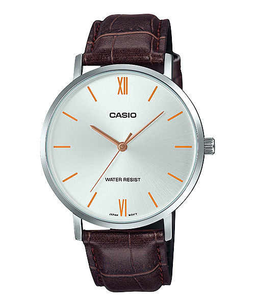 CASIO MTP-VT01L-7B2UDF WHITE ANALOG DIAL BROWN LEATHER BAND MEN'S WATCH A1618