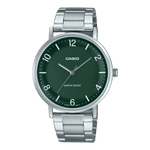 CASIO ENTICER MEN MTP-VT03D-3BDF GREEN ANALOG DIAL SILVER STAINLESS STEEL BAND A2406