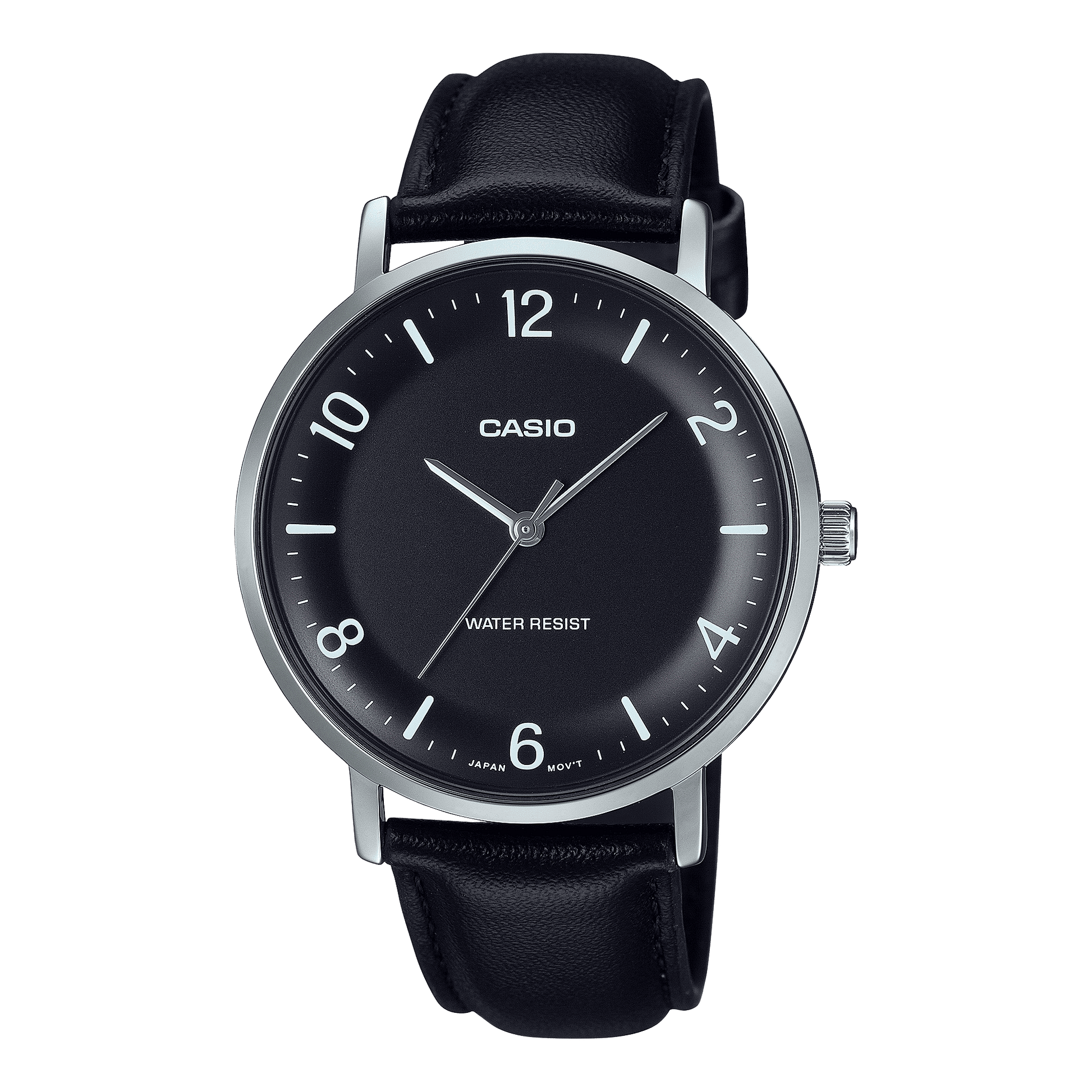 CASIO ENTICER MEN MTP-VT03L-1BDF BLACK ANALOG DIAL BLACK LEATHER BAND A2408