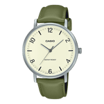 CASIO ENTICER MEN MTP-VT03L-7BDF WHITE ANALOG DIAL GREEN LEATHER BAND A2409