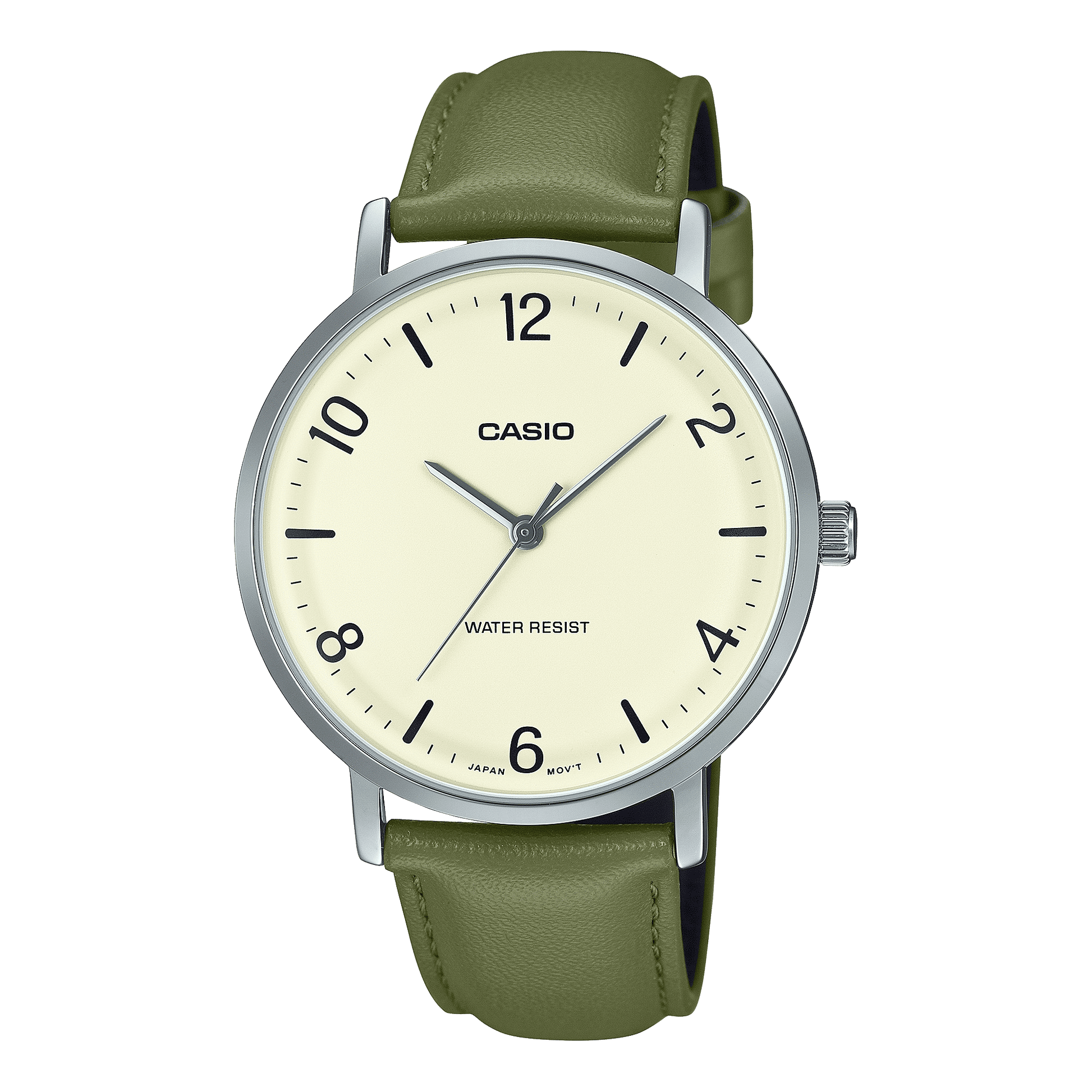 CASIO ENTICER MEN MTP-VT03L-7BDF WHITE ANALOG DIAL GREEN LEATHER BAND A2409