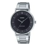 CASIO ENTICER MEN MTP-VT04D-1EDF BLACK ANALOG DIAL SILVER STAINLESS STEEL BAND A2411