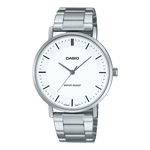 CASIO ENTICER MEN MTP-VT04D-7EDF WHITE ANALOG DIAL SILVER STAINLESS STEEL BAND A2412