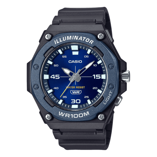 CASIO MW-620H-2AVDF BLUE ANALOG DIAL BLACK RESIN STRAP 100M WATER RESISTANT D356