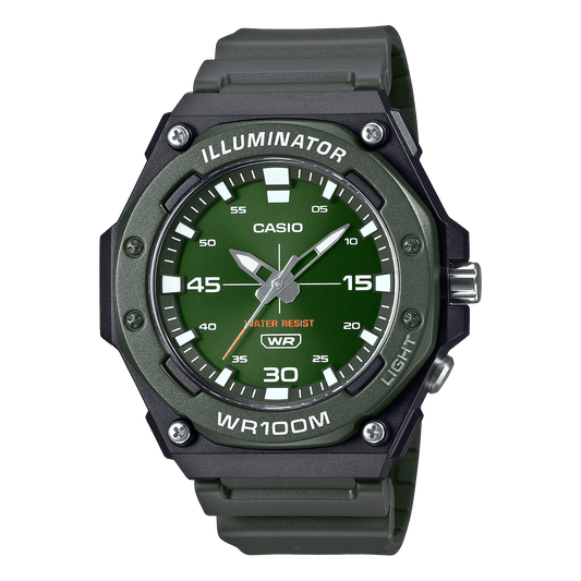 CASIO MW-620H-3AVDF GREEN ANALOG DIAL BLACK RESIN STRAP 100M WATER RESISTANT D357