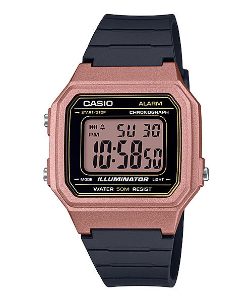CASIO W-217HM-5AVDF ROSE GOLD DIGITAL DIAL BLACK RESIN STRAP 7 YEAR BATTERY I113