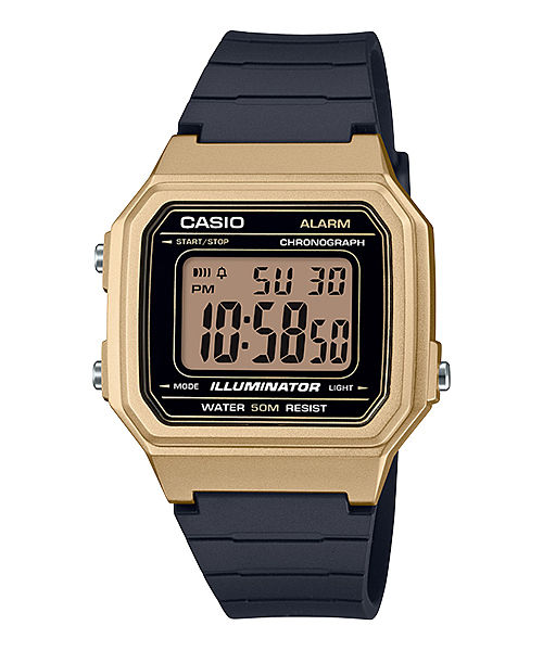 CASIO W-217HM-9AVDF GOLD DIGITAL DIAL BLACK RESIN STRAP 7 YEAR BATTERY I115
