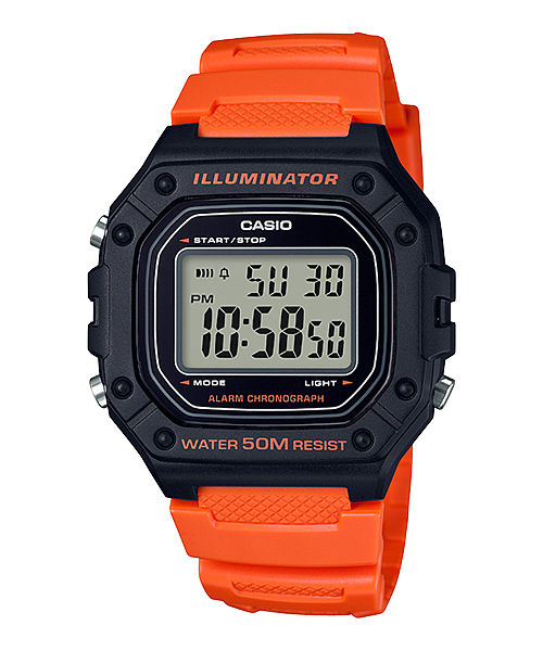 CASIO W-218H-4B2VDF ORANGE DIGITAL DIAL ORANGE RESIN STRAP 7 YEAR BATTERY I112
