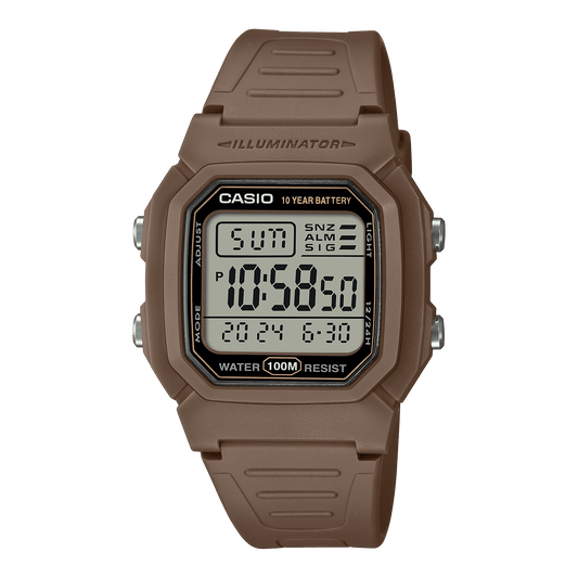 CASIO  W-800H-5AVDF  DIGITAL DIAL BROWN RESIN STRAP  100M WATER RESISTANT D334
