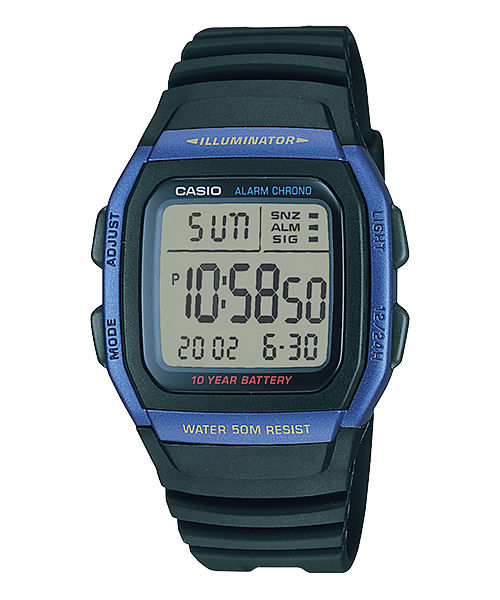 CASIO  W-96H-2AVDF BLUE DIGITAL DIAL BLACK RESIN STRAP  10 YEAR BATTERY D055