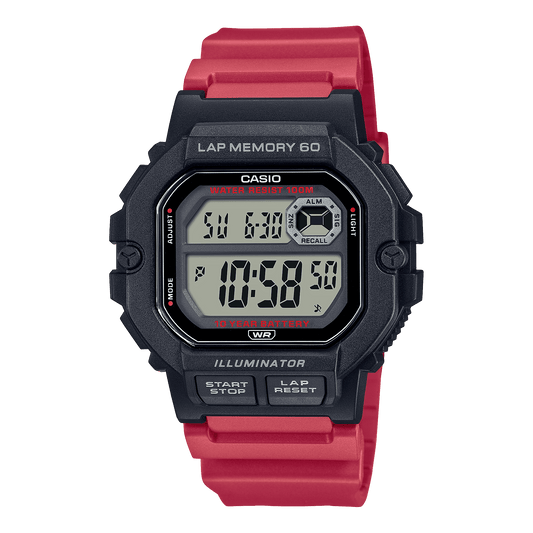 CASIO WS-1400H-4AVDF BLACK DIGITAL DIAL RED RESIN STRAP LAP MEMORY D272