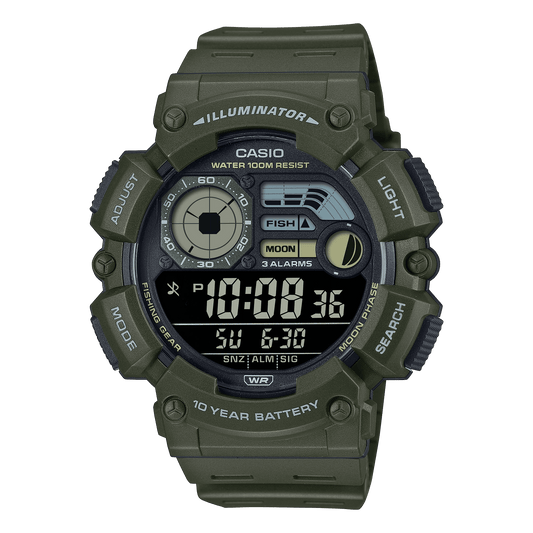CASIO WS-1500H-3BVDF DIGITAL DIAL GREEN RESIN STRAP MOON DATA D350