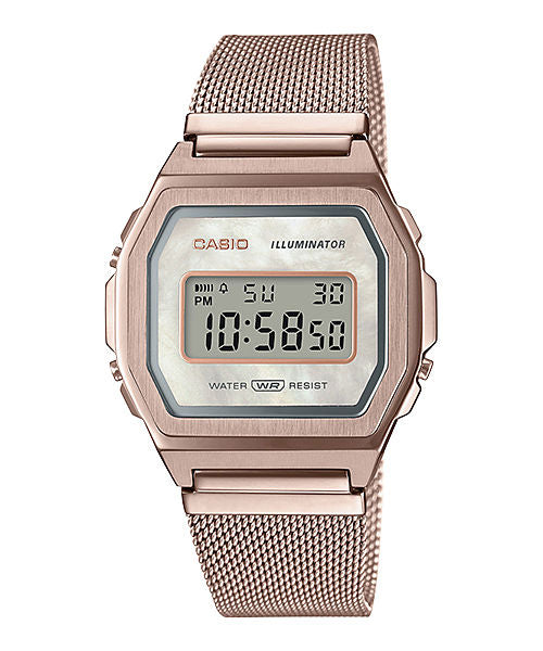 CASIO VINTAGE A1000MCG-9EF ROSE GOLD DIGITAL DIAL ROSE GOLD STAINLESS STEEL MESH BAND D195