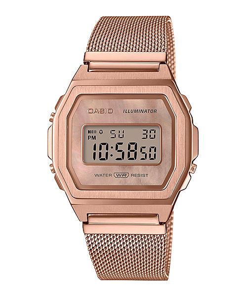 CASIO VINTAGE A1000MPG-9EF ROSE GOLD DIGITAL DIAL ROSE GOLD STAINLESS STEEL MESH BAND D196