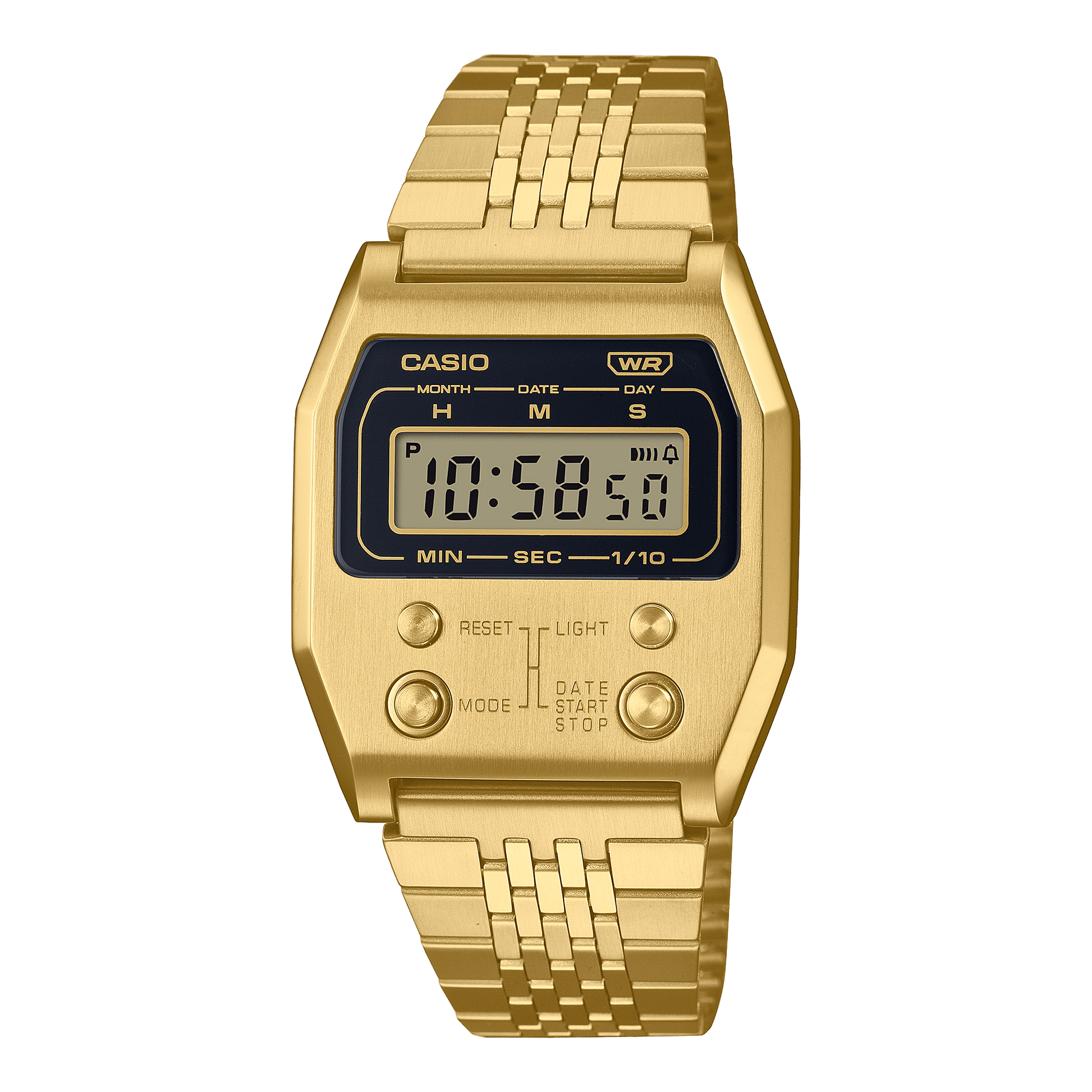 CASIO VINTAGE A1100G-5DF GOLD DIGITAL DIAL GOLD STAINLESS STEEL BAND D327