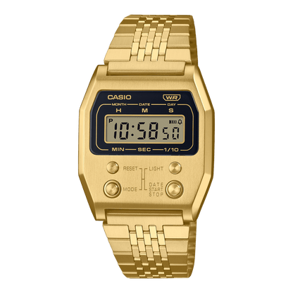 CASIO VINTAGE A1100G-5DF GOLD DIGITAL DIAL GOLD STAINLESS STEEL BAND D327