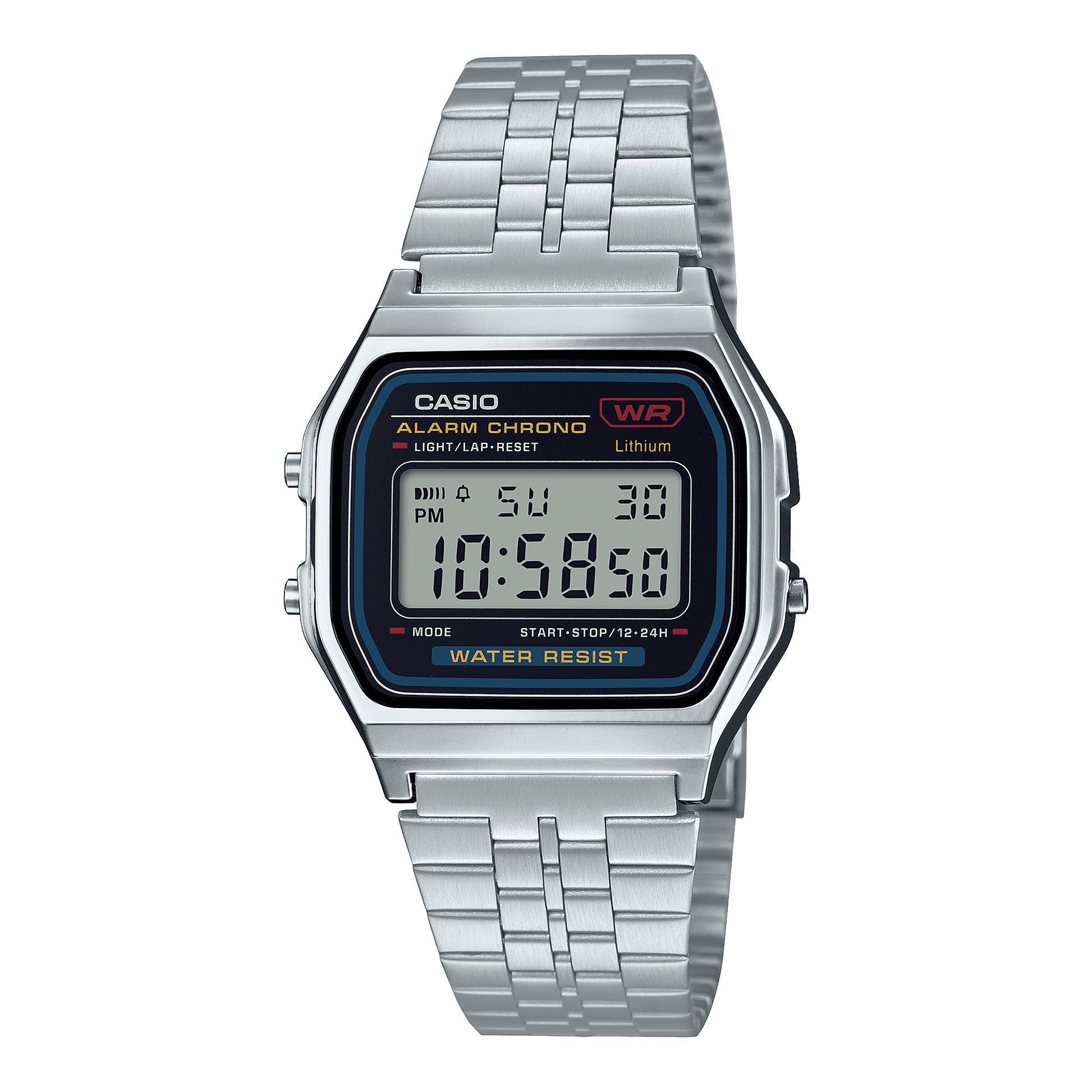 CASIO VINTAGE A159W-N1DF BLACK DIGITAL DIAL SILVER STAINLESS STEEL BAND D339