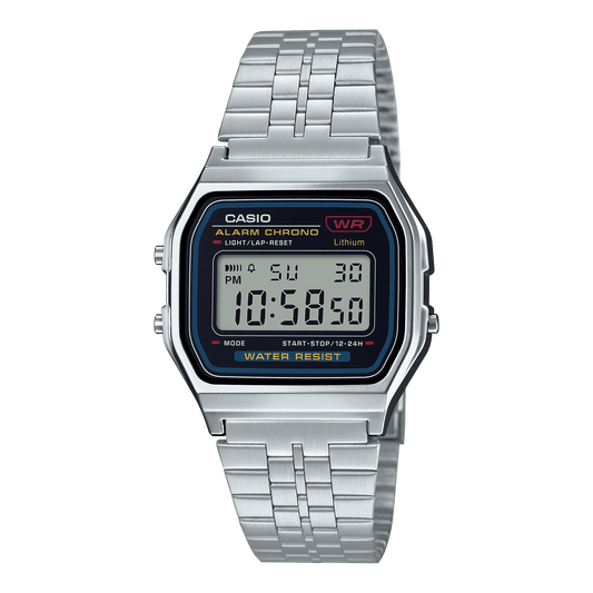 CASIO VINTAGE A159W-N1DF BLACK DIGITAL DIAL SILVER STAINLESS STEEL BAND D339