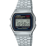 CASIO VINTAGE A159WA-N1DF BLACK DIGITAL DIAL SILVER STAINLESS STEEL BAND D338