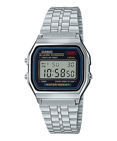 CASIO VINTAGE A159WA-N1DF BLACK DIGITAL DIAL SILVER STAINLESS STEEL BAND D338