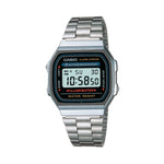 CASIO VINTAGE A168WA-1WDF BLACK DIGITAL DIAL UNISEX WATCH SILVER STAINLESS STEEL STRAP  