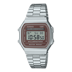 CASIO VINTAGE A168WA-5AYDF BROWN DIGITAL DIAL SILVER STAINLESS STEEL BAND D331