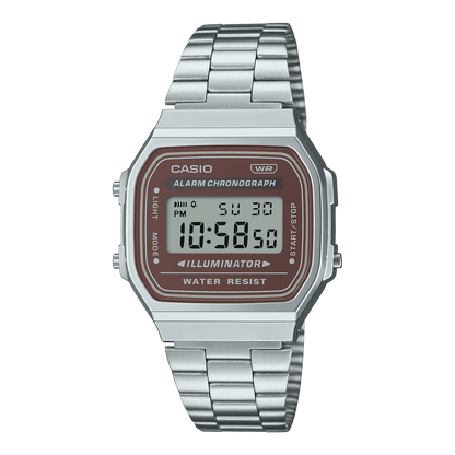 CASIO VINTAGE A168WA-5AYDF BROWN DIGITAL DIAL SILVER STAINLESS STEEL BAND D331