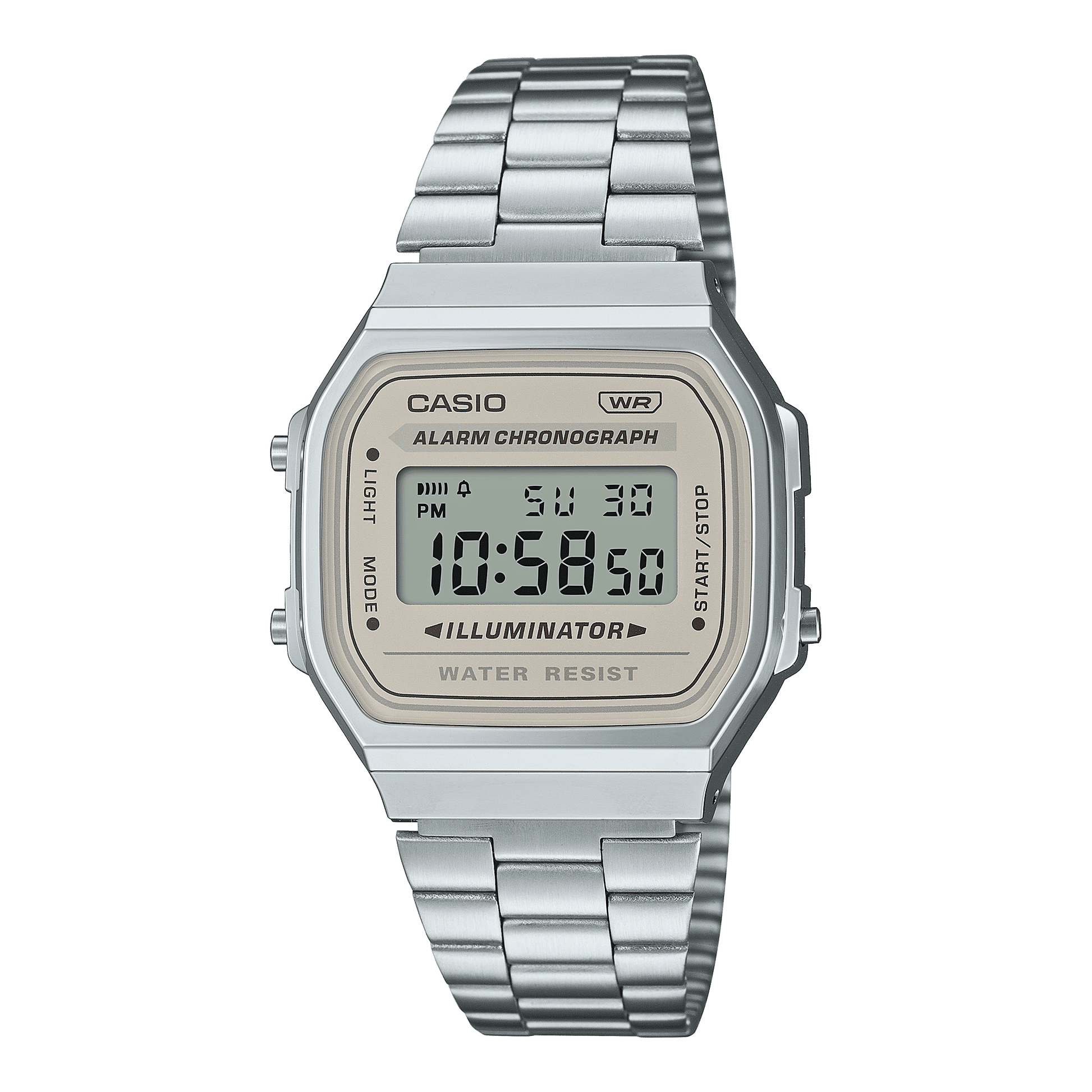 CASIO VINTAGE A168WA-8AYDF BROWN DIGITAL DIAL SILVER STAINLESS STEEL BAND D332