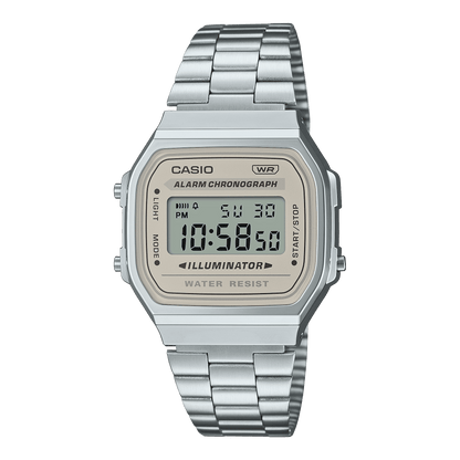 CASIO VINTAGE A168WA-8AYDF BROWN DIGITAL DIAL SILVER STAINLESS STEEL BAND D332