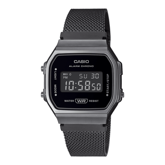 CASIO VINTAGE A168WEMB-1BDF BLACK DIGITAL DIAL SILVER STAINLESS STEEL BAND D259