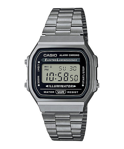CASIO VINTAGE A168WGG-1ADF BLACK DIGITAL DIAL BLACK STAINLESS STEEL BAND D181