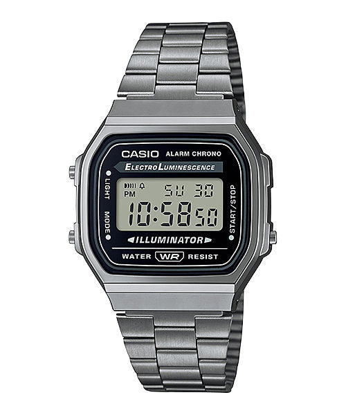 CASIO VINTAGE A168WGG-1ADF BLACK DIGITAL DIAL BLACK STAINLESS STEEL BAND D181