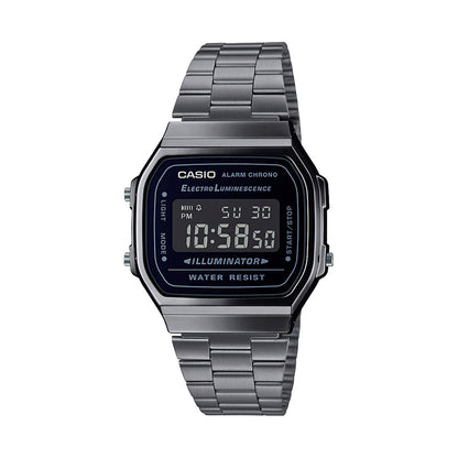CASIO VINTAGE A168WGG-1BDF BLACK DIGITAL DIAL BLACK STAINLESS STEEL BAND D182
