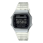 CASIO VINTAGE A168XES-1BDF BLACK DIGITAL DIAL TRANSPARENT RESIN STRAP D306