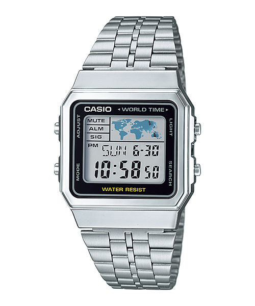 CASIO VINTAGE A500WA-1DF BLACK DIGITAL DIAL SILVER STAINLESS STEEL BAND D133