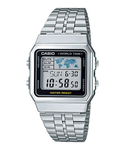 CASIO VINTAGE A500WA-1DF BLACK DIGITAL DIAL SILVER STAINLESS STEEL BAND D133
