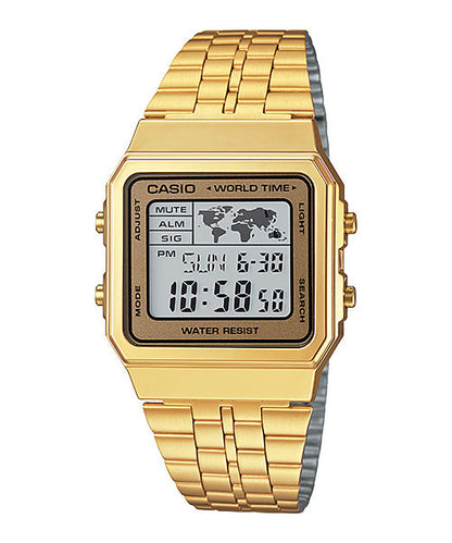 CASIO VINTAGE A500WGA-9DF GOLD DIGITAL DIAL GOLD STAINLESS STEEL BAND D134